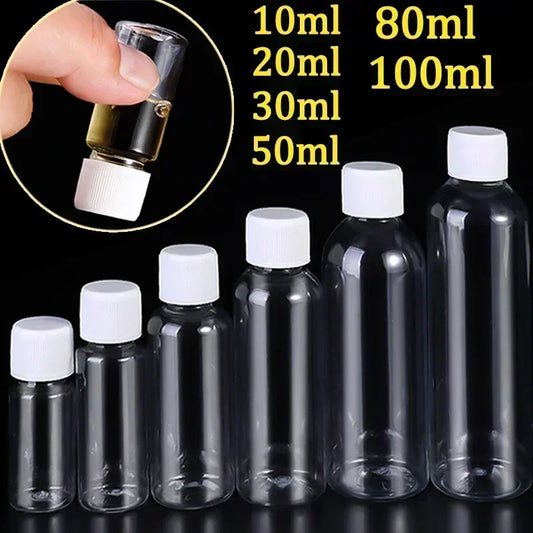 1/10Pcs Refillable Bottles 10ml 20ml 30ml 50ml 80ml 100ml Plastic PET Clear Empty Seal Bottles Sample Containers with Screw…