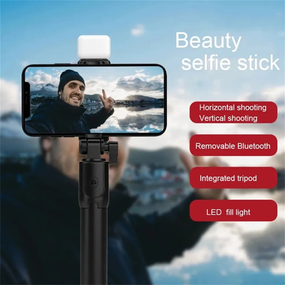 Portable Bluetooth Selfie Stick Tripod Holder with Remote Shutter Fill Light Extendable Wireless Remote Retractable Phone St…