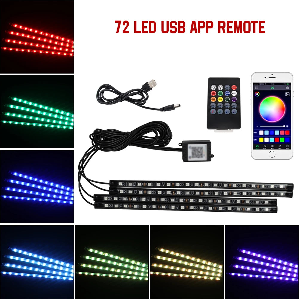 Neon 36 48 72 LED Car Interior Ambient Foot Light Wireless Remote Music APP Control Auto RGB Atmosphere Decorative Lamp - im…