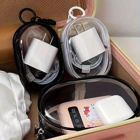 Portable Mini Clear Zipper Storage Bag - Space-Saving Organizer for Earphones & Chargers, Versatile with Handy Keychain Loop…