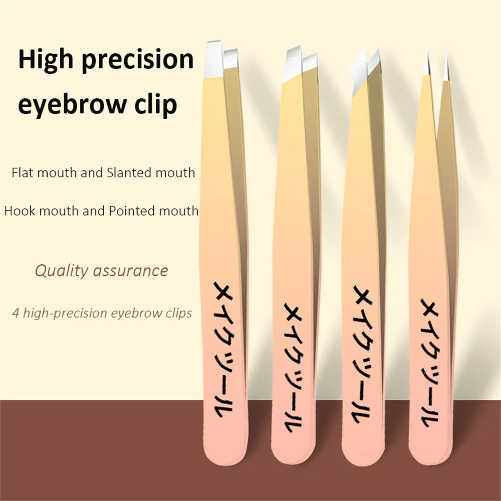 Ouriner Eyebrow Tweezers Set 4 Pcs Stainless Steel Eyebrow Forceps Professional Beauty Tool Set For Facial Hair Inward Growi…