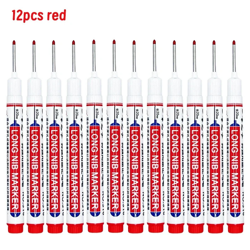 4/12 Pcs Waterproof Long Head Markers Deep Hole Marker Pen for Metal Carpenter Red/Black/Blue/Green Ink Woodworking Tools Ma…