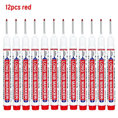 4/12 Pcs Waterproof Long Head Markers Deep Hole Marker Pen for Metal Carpenter Red/Black/Blue/Green Ink Woodworking Tools Ma…