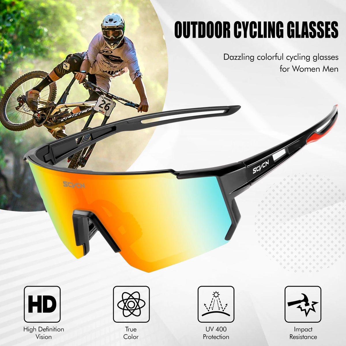 SCVCN New Outdoor Cycling Sunglasses Men Road Driving Bike Glasses Sports Mountain Climbing Women Bicycle Cycling UV400 Gogg…