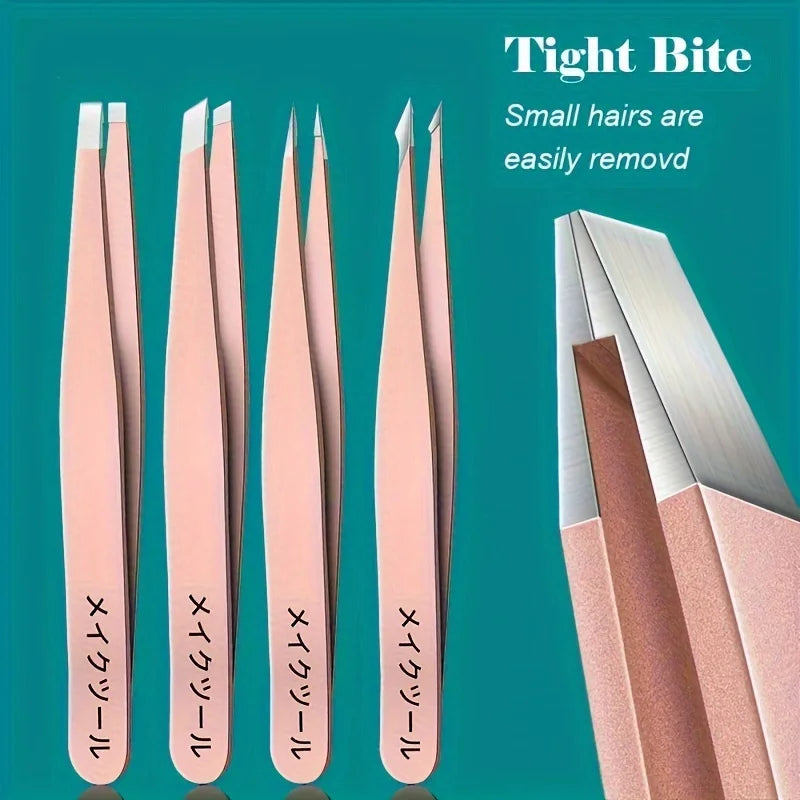 1/4pcs Set Professional Eyebrow Hair Removal Splinter Tweezers Set Perfect For Very Effortless and Relaxed to Remove - image…