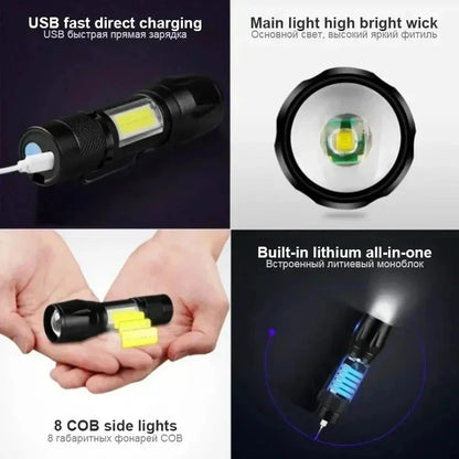 USB Rechargeable Mini Flashlight COB+XPE Portable Built-in Battery Zoomable Small Torch 3 Mode Camping Emergency Flashlights…