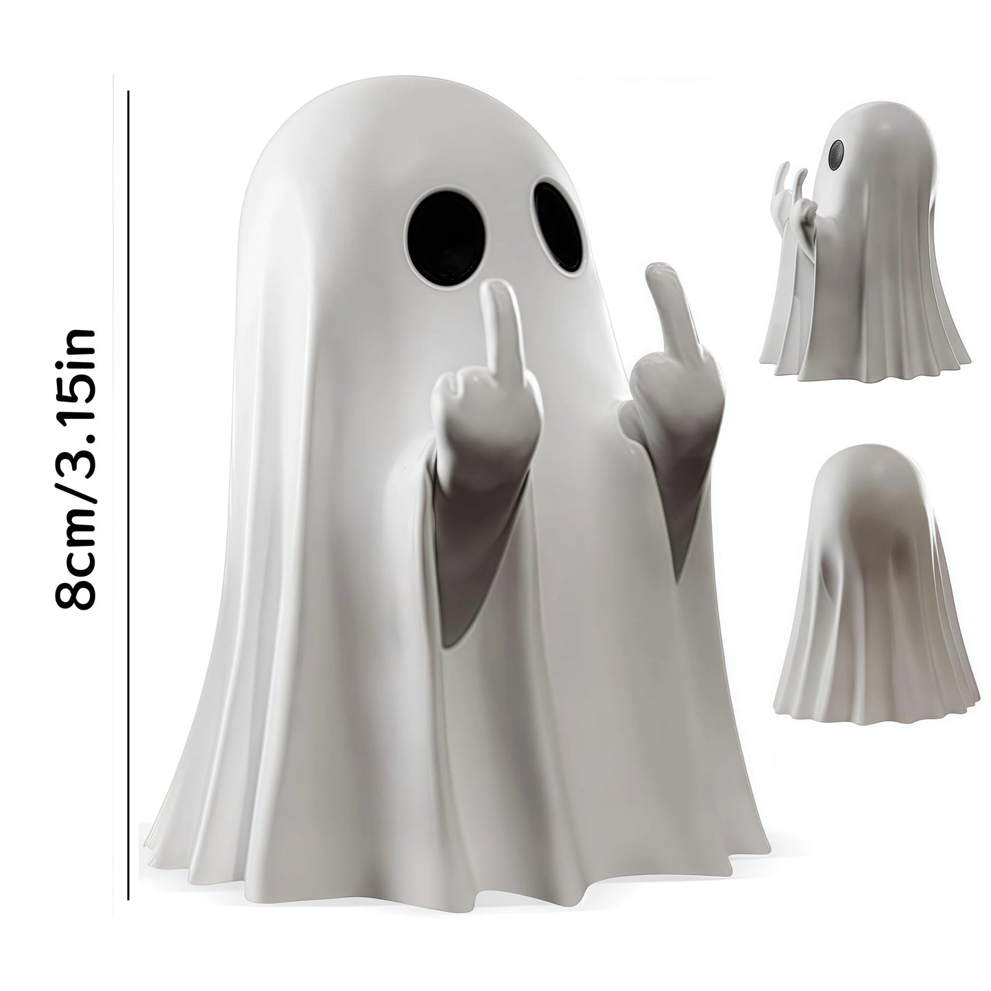 Cute Middle Finger Ghost Statue, Small Halloween Decor for Home, Centerpiece for Coffee Table, Adorable Horror Figure - imag…