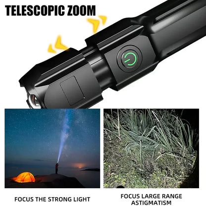 Powerful LED Flashlight Rechargeable USB Built-in Lithium Battery Waterproof Zoom Fishing Hunting Camping Tactical Flashligh…