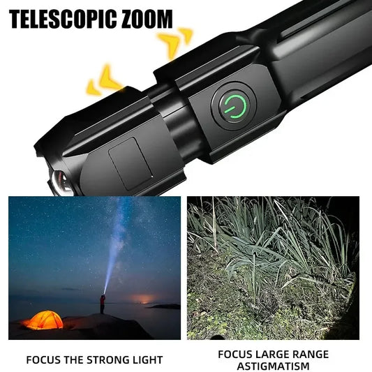 Powerful LED Flashlight Rechargeable USB Built-in Lithium Battery Waterproof Zoom Fishing Hunting Camping Tactical Flashligh…
