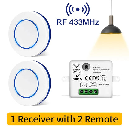 RF 433MHz Wireless Light Switch 220V 110V 10A Relay Controlle Mini Round Button Wall Panel Switch Remote Control For LED Lam…