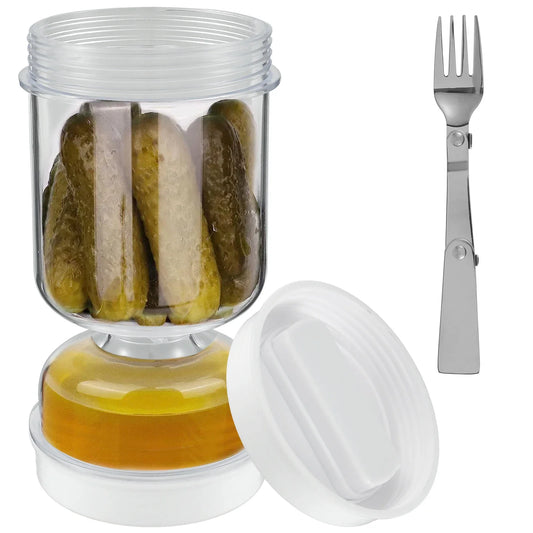 Pickles Jar With Forks Dry and Wet Dispenser Pickle and Olives Hourglass Jar Cucumber Container for Kitchen Juice Separator…