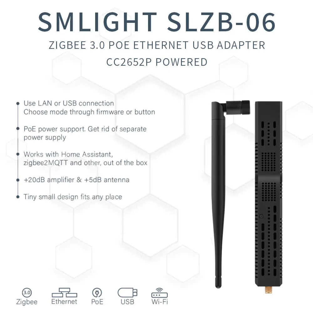 SMLIGHT SLZB-06/M/P7 Zigbee 3.0 to Ethernet,USB,and WiFi gateway coordinator with PoE,works with Zigbee2MQTT,Home Assistant,…