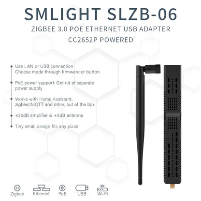 SMLIGHT SLZB-06/M/P7 Zigbee 3.0 to Ethernet,USB,and WiFi gateway coordinator with PoE,works with Zigbee2MQTT,Home Assistant,…