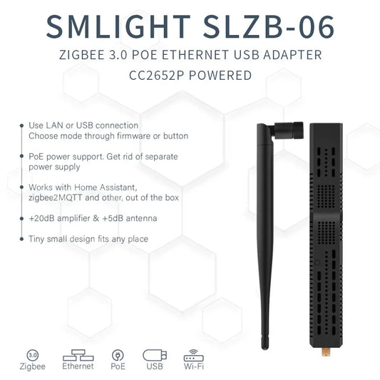 SMLIGHT SLZB-06/M/P7 Zigbee 3.0 to Ethernet,USB,and WiFi gateway coordinator with PoE,works with Zigbee2MQTT,Home Assistant,…
