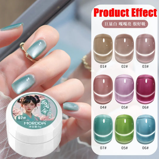 5g/Bottle White Moonlight Nail Cat's Eye Gel Magnetic Satin Gel Polish 9-Colors Soak Off Glitter Phototherapy Manicure Varni…