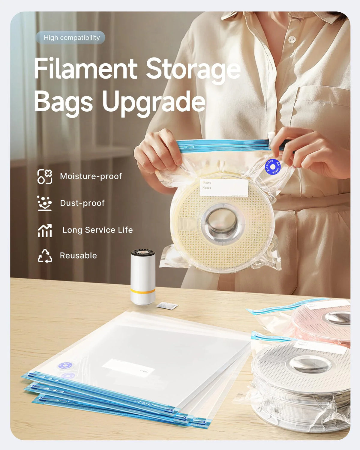 3D Printer Filament Vacuum Bag with USB Rechargeable Electric Air Pump, Vacuum Sealing for PLA ABS PETG Filament Storage - i…