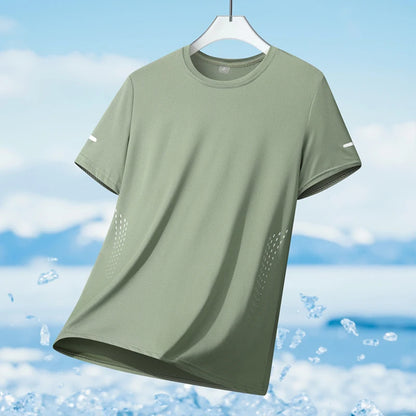 Running T-shirt Men Summer Ice Silk Thin Top Reflective Printing Quick Dry Short Sleeve Breathable Fitness Sports T-shirt 5X…