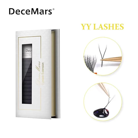 DeceMars YY Shape Black Brown Eyelashes Extensions Two Tip Lashes C/D Curl High Quality Idividual