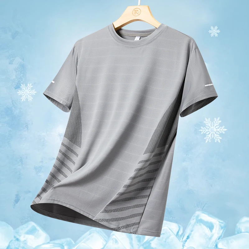 Running T-shirt Men Summer Ice Silk Thin Top Reflective Printing Quick Dry Short Sleeve Breathable Fitness Sports T-shirt 5X…