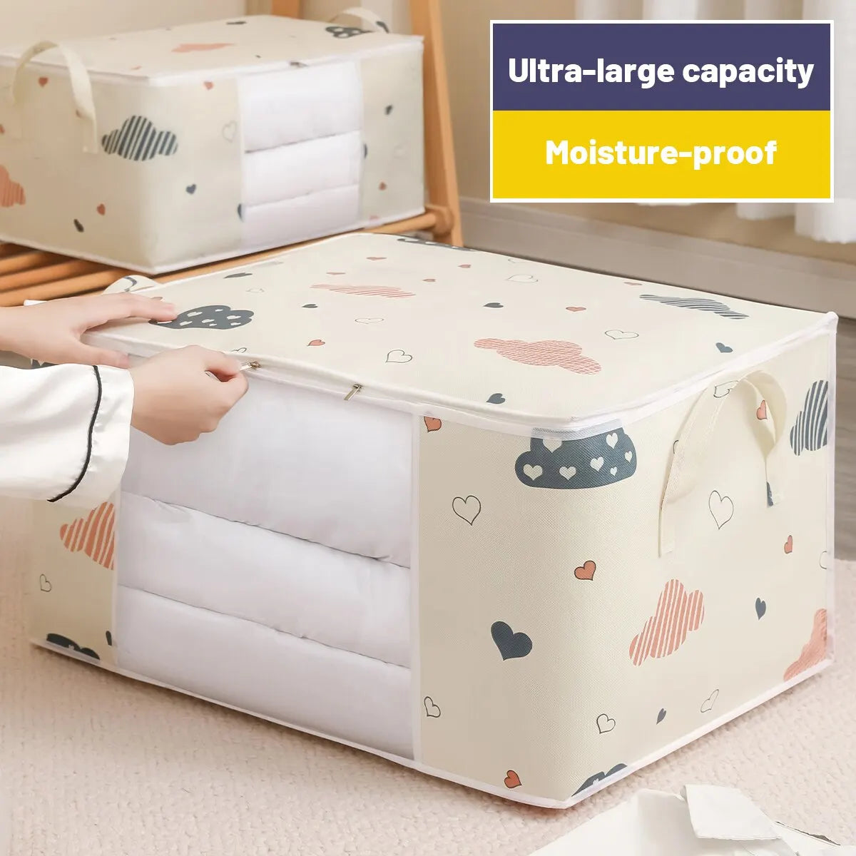 Large Capacity Clothes Storage Bag Organizer With Reinforced Handle Suitable For Blankets Bedding Foldable With Sturdy Zippe…