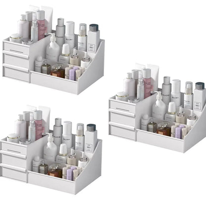 1pc White New Drawer Makeup Storage Box Dormitory Finishing Plastic Shelf Cosmetics Skin Care Dressing Table Desktop - image…