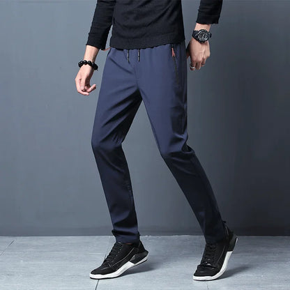 Men's Casual Pants Straight Slim Fit Elastic Waist Jogger Korean Classic Blue Black Gray Male Brand Trousers Plus Size - ima…
