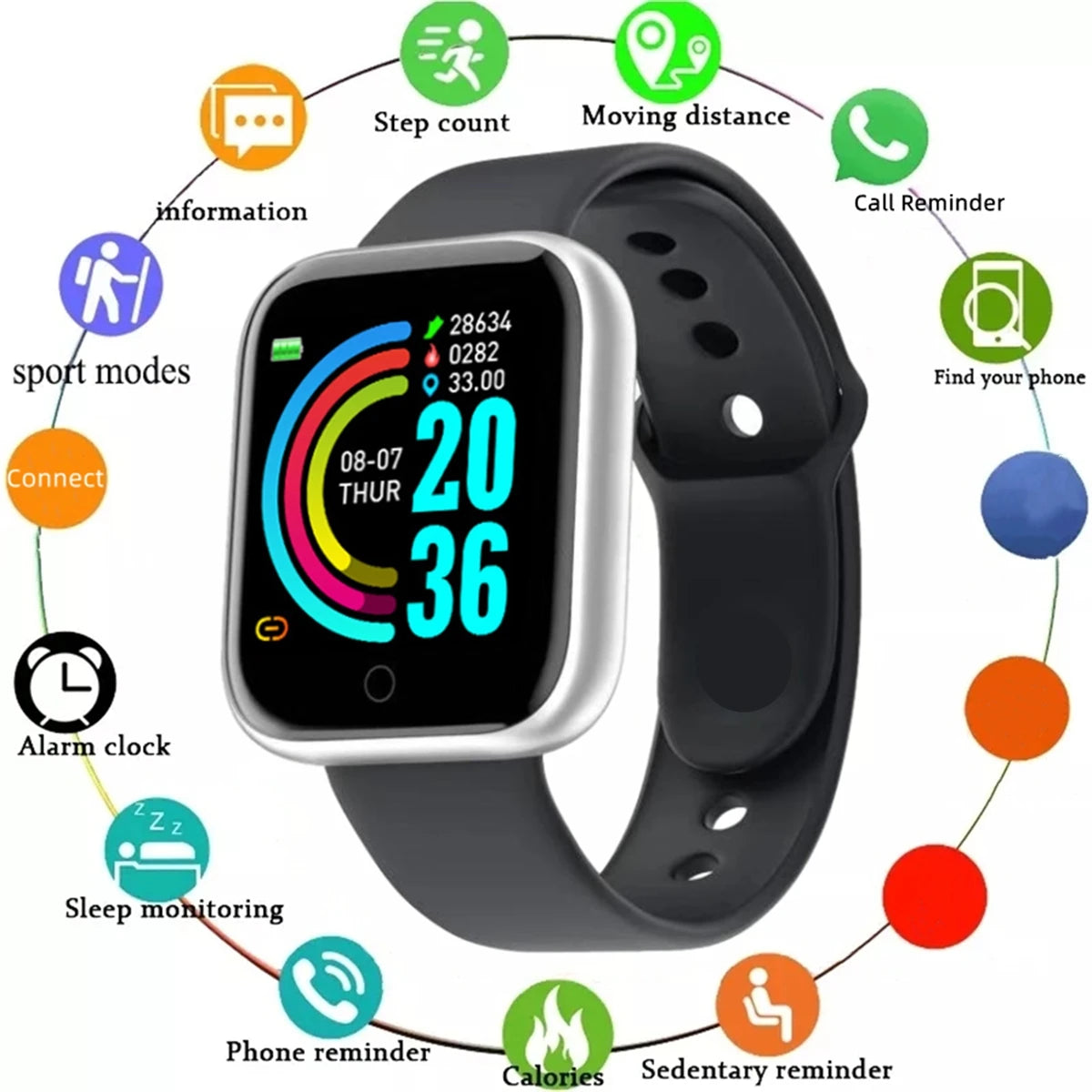 Smartwatch Men Women Wristwatches Smart Watch Message Fitness Monitor Bracelet Birthday Gift Electronic Clock For Android IO…