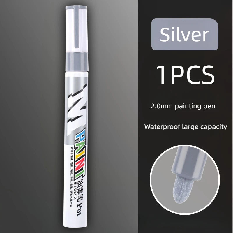 Car Paint Scratches Repair Brush Pen Waterproof Water Paint Marker Pen Car Tire Tread Care Automotive Black White Red Silver…
