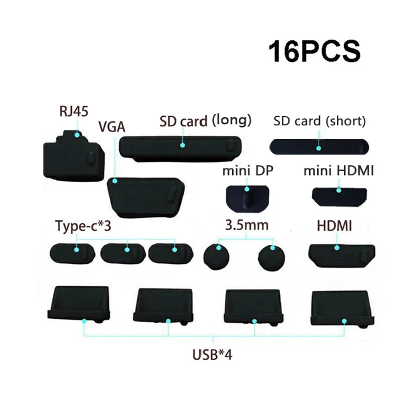 16Pcs/set Universal Anti Dustproof Notebook Port Plug Silicone Protector USB Elastic Laptop Computer Cover Stopper - image 3