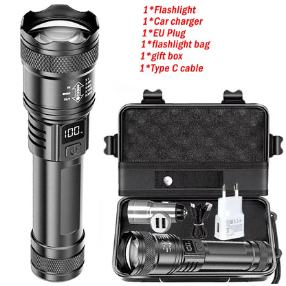 High Strong Power Led Flashlights 300000LM Tactical Torch with Display Light USB Charging Camping Fishing Defensa Zoom Lante…