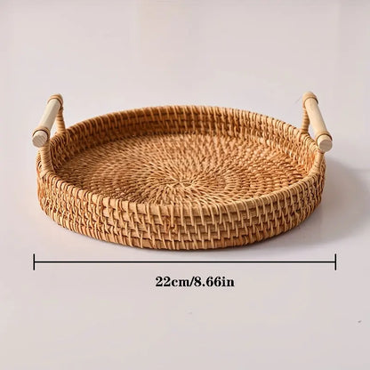 Handwoven Rattan Tray & Food Storage Basket | Eco-Friendly Kitchen Organizer with Lid, Farmhouse Home Decor - image 6