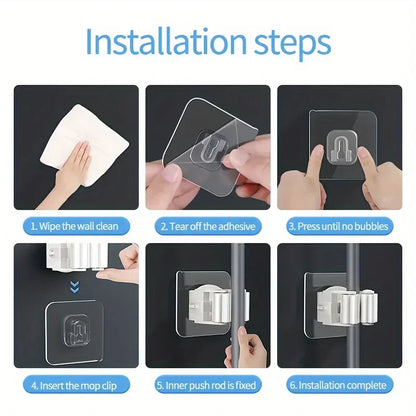 Mop Holder Self-adhesive Broom Stand Wall Mounted Mop Support Sweeping Brush Hook Storage Organizer Bathroom Kitchen Accesso…