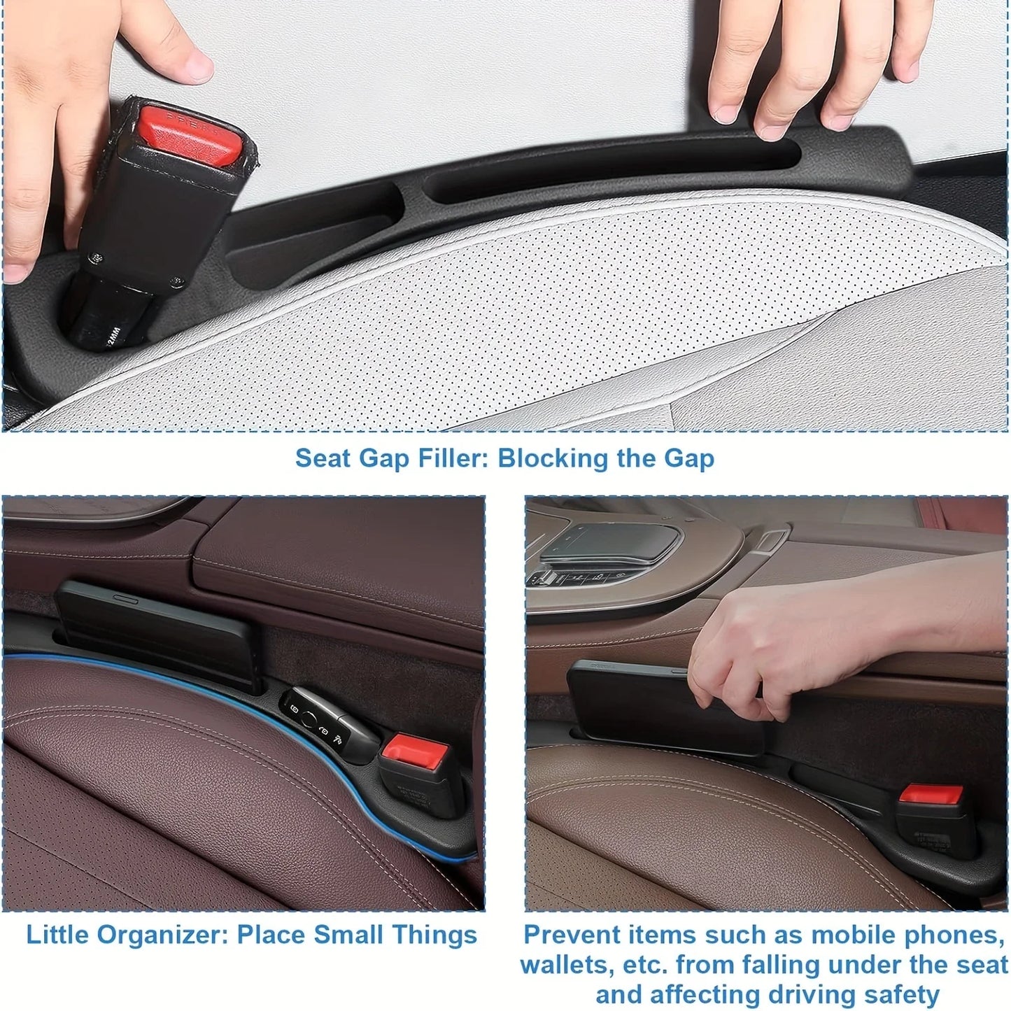 2pc Car Seat Gap Filler Organizer Pu Waterproof Car Seat Gap Plug Strip with 2 Grooves Seat Gap Storage Auto Interior Access…