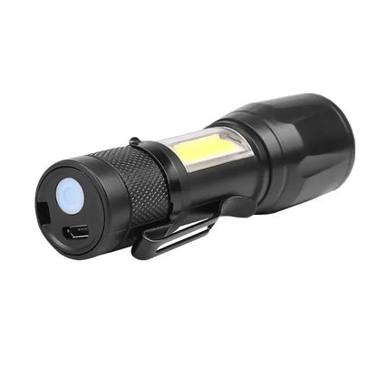 Mini LED Flashlight COB+XPE Portable Torch USB Charging Camping Lantern Zoomable Focus Light Tactical Flashlight with Pen Cl…
