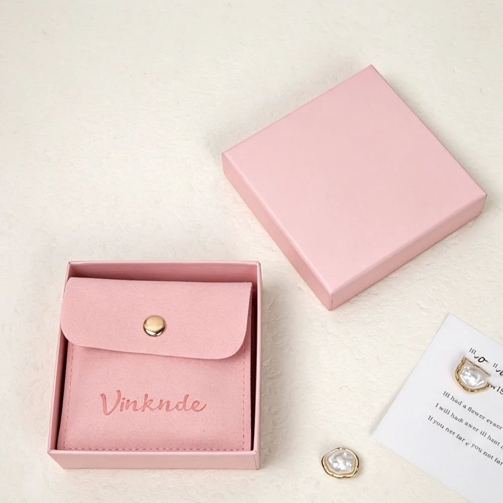 24/50/100Set Personalized Logo 9x9x3cm Jewelry Paper Box With 8x8cm Microfiber Snap Bag Jewellery Earrings Rings Brooch Boxe…