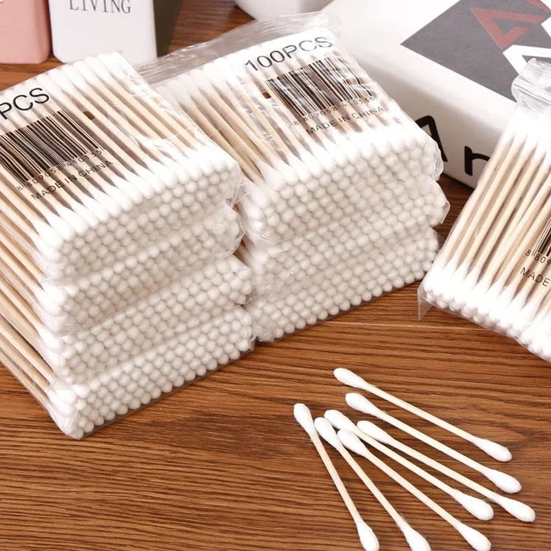 Cotton Swab Storage Box Double Head Cotton Buds Container Transparent Square Bamboo Cover Cotton Swab Toothpick Organize Box…