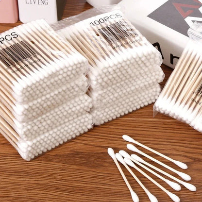 Cotton Swab Storage Box Double Head Cotton Buds Container Transparent Square Bamboo Cover Cotton Swab Toothpick Organize Box…