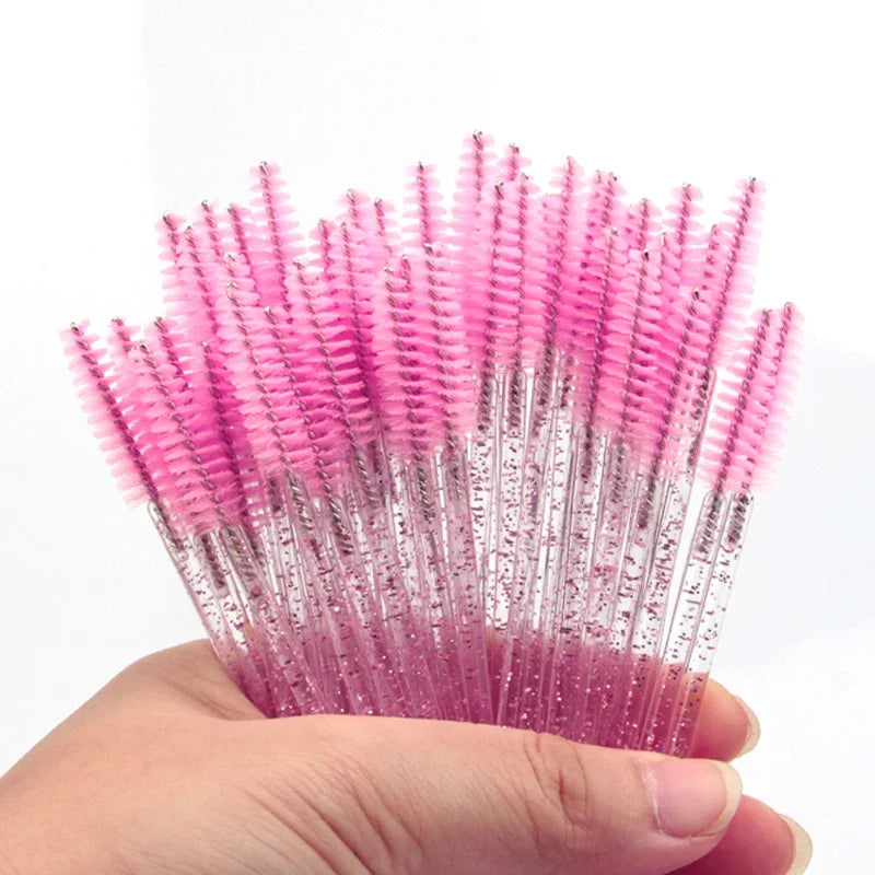 5/25/50 PCS Makeup Brushes Pink Crystal Eyelashes Brush Reusable Fake Lashes Extension Supplies False Eyelash Make up Tool H…