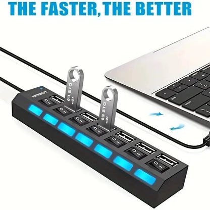 High Speed 4/7 Ports USB HUB 2.0 Adapter Expander Multi USB Splitter Multiple Extender with LED Lamp Switch for PC Laptop -…