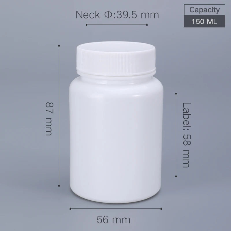 10pcs 20-200ml Plastic HDPE White Empty Seal Bottles, Refillable Pill Vials for Medicine, Capsule, Solid Powder, Reagent Sto…