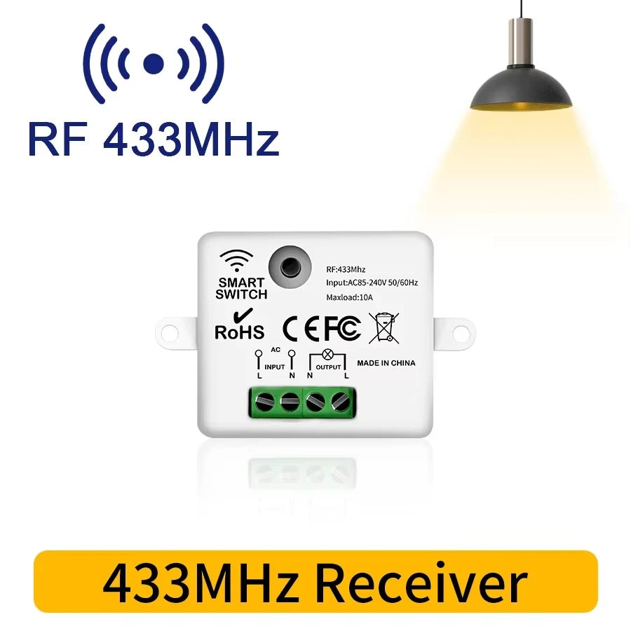 RF 433MHz Wireless 10A Relay Receiver Remote Control Light Switch 220V 110V Mini Round Button Wall Panel Switch For LED Lamp…