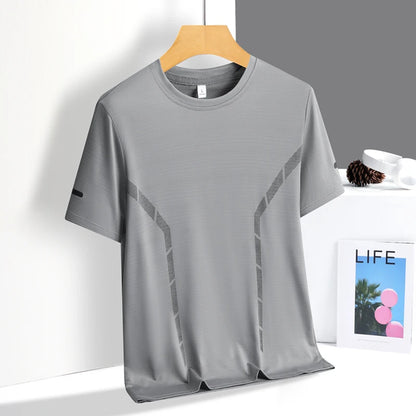 Running T-shirt Men Summer Ice Silk Thin Top Reflective Printing Quick Dry Short Sleeve Breathable Fitness Sports T-shirt 5X…