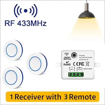 RF 433MHz Wireless 10A Relay Receiver Remote Control Light Switch 220V 110V Mini Round Button Wall Panel Switch For LED Lamp…