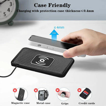 Car Wireless Charger for Iphone 16 15 15 Pro Max 14 13 12 X Samsung S24 S23 Wireless Car Charger Silicone Pad Stand Fast Cha…