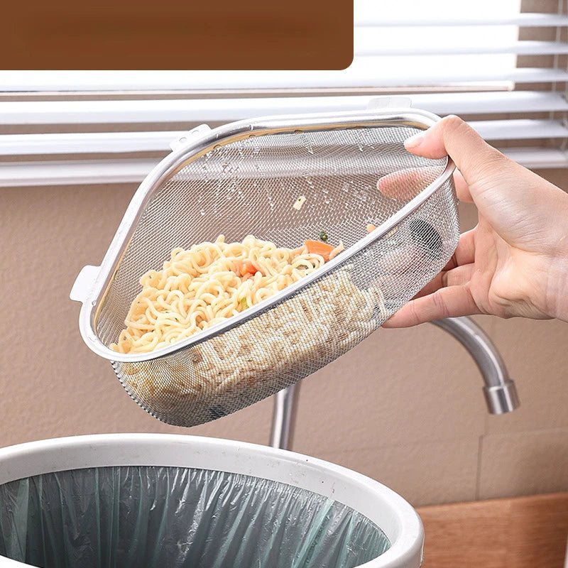 Kitchen Sink Drain Basket Stainless Steel Triangle Food Vegetables Peel Egg Filter Storage Organizer Kitchen Shelf Rack Drai…