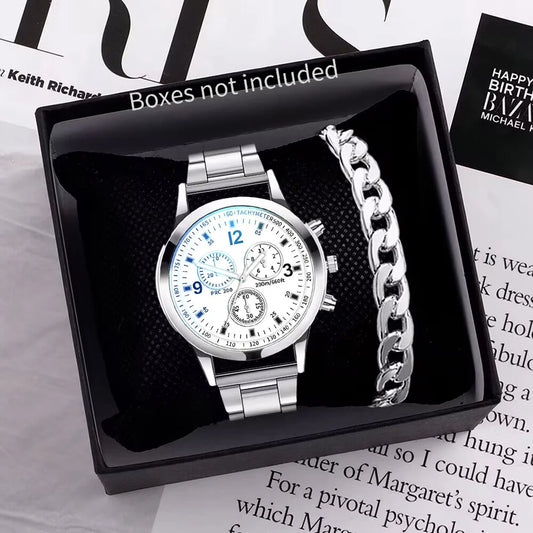 1/2PCS Men Business Watches Fashion Men's Steel Band Quartz Watch with Bracelet(Box not Included) - image 2