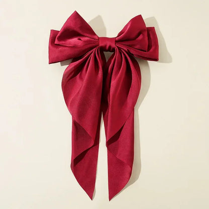 Korean Accessories Hair Clips for Women Girls Big Bowknot Solid Satin Long Ribbon Bows Spring Clamp Barette Cheveux Femme 20…