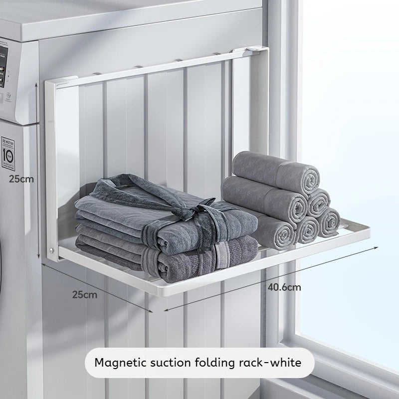 Magnetic Metal Washing Machine Side Shelf Space-saving Folding Clothes Rack No Punching Temporary Rack Simple Bathroom Shelf…