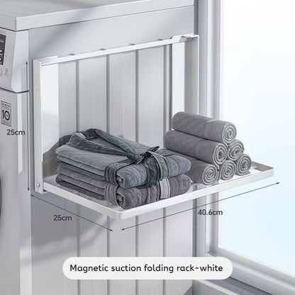 Magnetic Metal Washing Machine Side Shelf Space-saving Folding Clothes Rack No Punching Temporary Rack Simple Bathroom Shelf…
