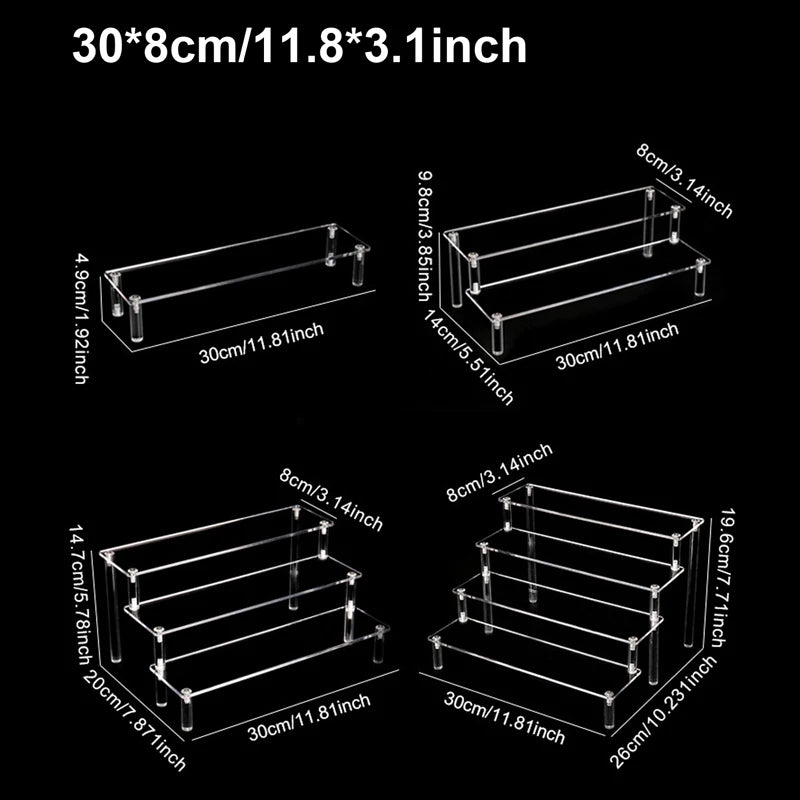1-4 Tier Acrylic Display Stand Durable Display Rack For Cupcake Perfume Doll Transparent Trapezoidal Blind Box Storage Shelf…
